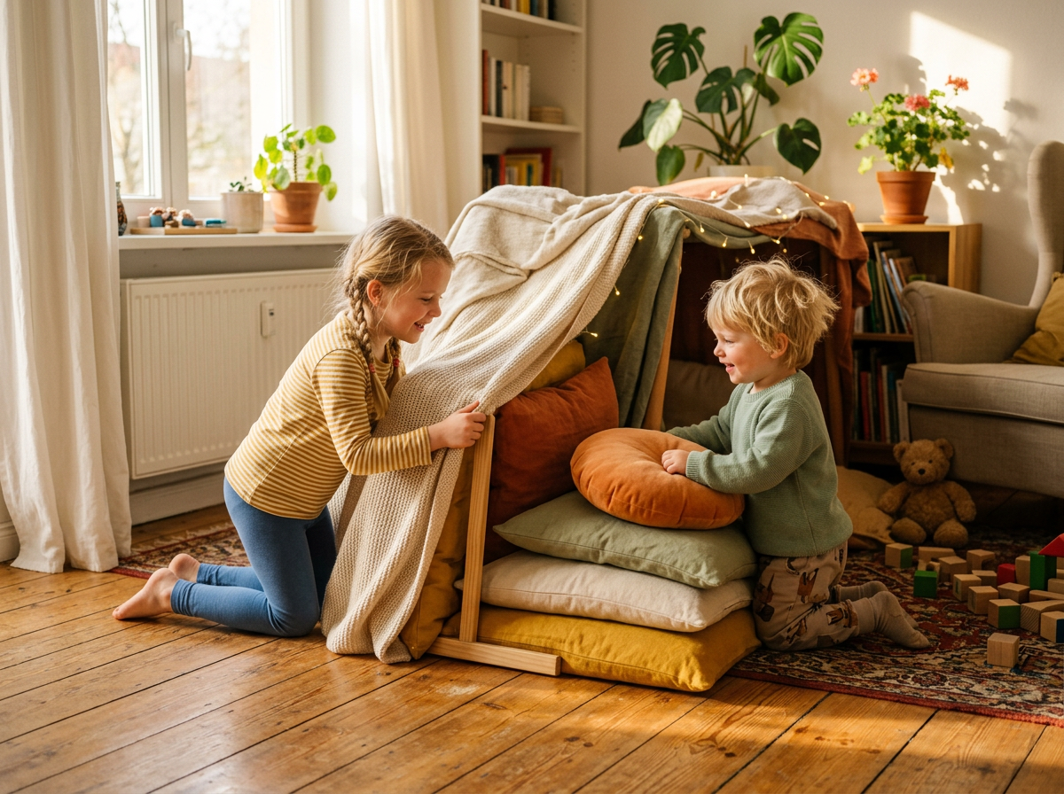 Osterferien Kinder beschäftigen – Kinder bauen Kissenburg zuhause